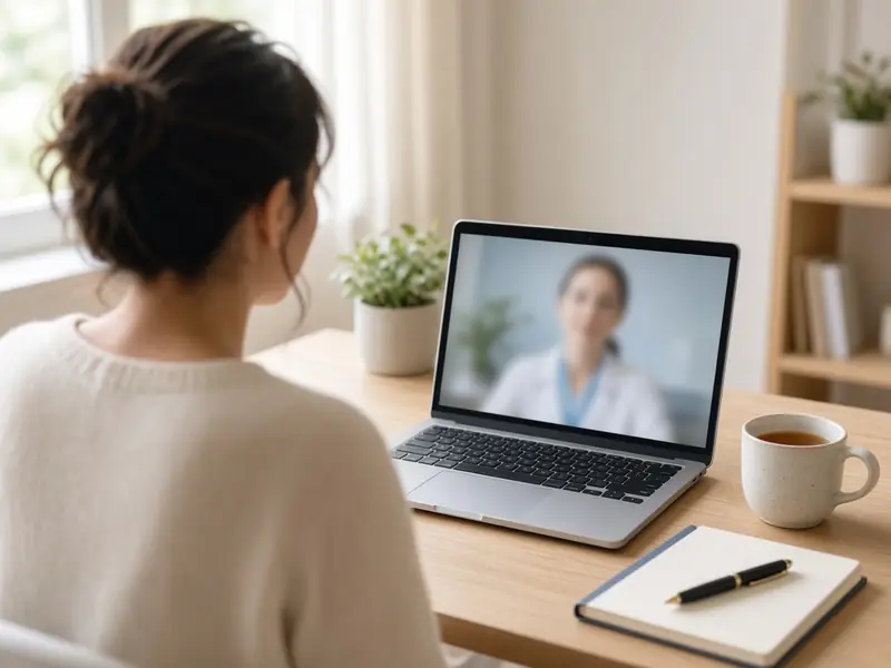Femme en consultation vidéo sur son ordinateur avec un médecin